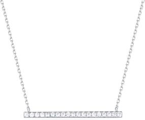 img 4 attached to 💎 Carleen 18K White Gold Plated 925 Sterling Silver Round CZ Cubic Zirconia Simulated Diamond Paved Horizontal Long Bar Dainty Pendant Stud Earrings Necklace Set for Women