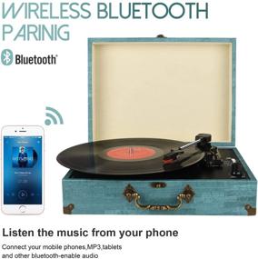 img 1 attached to 🎶 Виниловый проигрыватель с встроенным Bluetooth-приемником и стерео-динамиками - 3 скорости и 3 размера, компактный дизайн в виде чемодана, поддержка развлечений, домашнего украшения и записи винила в формат MP3.