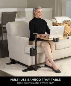 img 2 attached to 🪑 Signature Life Bamboo Swivel TV Tray Table - Adjustable Laptop Table with Ergonomic Stand Assist Safety Handle: Enhanced Independent Living Aid