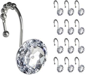 img 4 attached to 💎 Sparkling Sunlit Luxury: Round Clear Diamond Crystal Gem Bling Shower Curtain Hooks with Glide Balls - Rust Proof Metal Rhinestones Glam Rings (12 Pack)