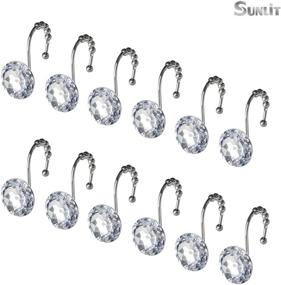 img 2 attached to 💎 Sparkling Sunlit Luxury: Round Clear Diamond Crystal Gem Bling Shower Curtain Hooks with Glide Balls - Rust Proof Metal Rhinestones Glam Rings (12 Pack)