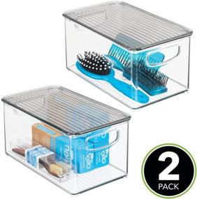 img 3 attached to 📦 mDesign Stackable Bathroom Storage Box with Handles and Lid - Clear/Smoke Gray, 10" Long - Ideal for Soap, Body Wash, Shampoo, Lotion, and more - 2 Pack