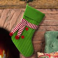 gmoegeft christmas stocking: 20-inch green knitted with scarf - enhance your family holiday décor with large xmas tree ornaments logo
