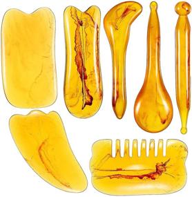 img 4 attached to 🌟 Premium Amber Gua Sha Massage Tool Set for Face and Body Skincare - 7-Piece Scraping Massage Kit for Facial and SPA Massage