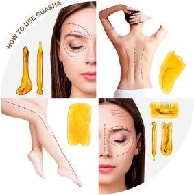 img 3 attached to 🌟 Premium Amber Gua Sha Massage Tool Set for Face and Body Skincare - 7-Piece Scraping Massage Kit for Facial and SPA Massage