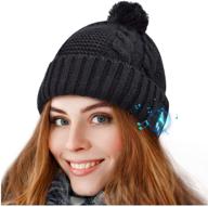 bluetooth hat for women, winter outdoor sports pom pom beanie with built-in speakers & microphone logo