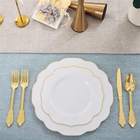 img 1 attached to 🍽️ NOCCUR 120PCS Gold Plastic Plates - Elegant White Plates with Gold Rim for Thanksgiving, Weddings, and Parties - 60 Dinner & 60 Dessert Plates Set