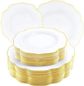 img 4 attached to 🍽️ NOCCUR 120PCS Gold Plastic Plates - Elegant White Plates with Gold Rim for Thanksgiving, Weddings, and Parties - 60 Dinner & 60 Dessert Plates Set