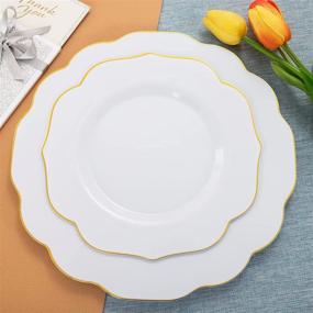 img 3 attached to 🍽️ NOCCUR 120PCS Gold Plastic Plates - Elegant White Plates with Gold Rim for Thanksgiving, Weddings, and Parties - 60 Dinner & 60 Dessert Plates Set