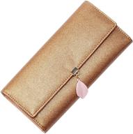 starry bronze leather women's wallet: long card holder, clutch handbag, & cellphone case with 🌟 large capacity - trifold, many departments, ideal for travel, credit card organizer for girls & ladies logo