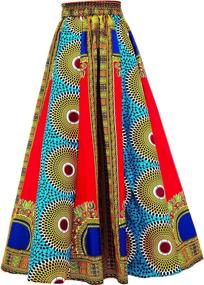 img 3 attached to Shenbolen Women's African Dashiki Maxi Skirt with Elastic Waist - One Size Fits All