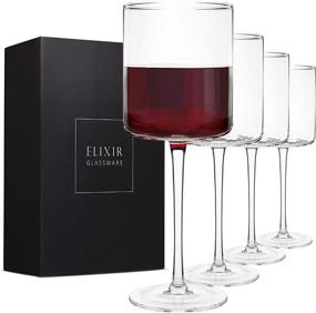 img 4 attached to 🍷 Premium Square Red Wine Glasses Set of 4 - Hand Blown Edge & Modern Flat Bottom - Large 17oz Stemmed Wine Glasses for Cabernet, Pinot Noir, Burgundy, Bordeaux - Clear & Unique Design