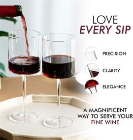 img 1 attached to 🍷 Premium Square Red Wine Glasses Set of 4 - Hand Blown Edge & Modern Flat Bottom - Large 17oz Stemmed Wine Glasses for Cabernet, Pinot Noir, Burgundy, Bordeaux - Clear & Unique Design