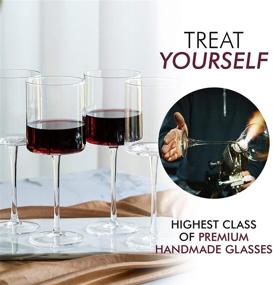 img 3 attached to 🍷 Premium Square Red Wine Glasses Set of 4 - Hand Blown Edge & Modern Flat Bottom - Large 17oz Stemmed Wine Glasses for Cabernet, Pinot Noir, Burgundy, Bordeaux - Clear & Unique Design