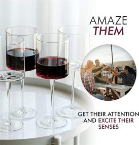 img 2 attached to 🍷 Premium Square Red Wine Glasses Set of 4 - Hand Blown Edge & Modern Flat Bottom - Large 17oz Stemmed Wine Glasses for Cabernet, Pinot Noir, Burgundy, Bordeaux - Clear & Unique Design