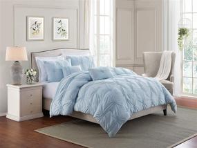 img 1 attached to 🌸 Swift Home Premium Bedding Set Collection: 3-Piece Ruched 3D Floral Pintuck Comforter Set in Baby Blue - Full/Queen Size