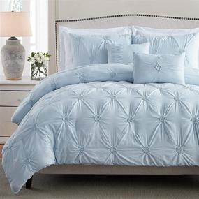 img 3 attached to 🌸 Swift Home Premium Bedding Set Collection: 3-Piece Ruched 3D Floral Pintuck Comforter Set in Baby Blue - Full/Queen Size