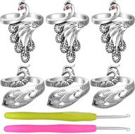 🧶 silver adjustable knitting loops crochet loop rings peacock open ring yarn guide finger holder knitting accessories with 2 crochet hooks - enhance your speedy knitting logo