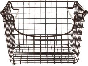 img 3 attached to 📦 Vintage-Inspired Steel Wire Storage Bin - Spectrum Diversified Scoop Stackable Basket for Pantry, Closet Organization | Modular Stacking System in Medium Size, Bronze