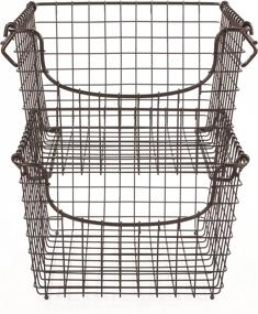 img 1 attached to 📦 Vintage-Inspired Steel Wire Storage Bin - Spectrum Diversified Scoop Stackable Basket for Pantry, Closet Organization | Modular Stacking System in Medium Size, Bronze