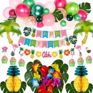 🌺 hawaiian luau birthday party decorations supplies for girls: golray tropical moana summer decor balloon arch, silk leaves flowers, pineapples, cake toppers, trees balloons, flamingo happy birthday banner логотип