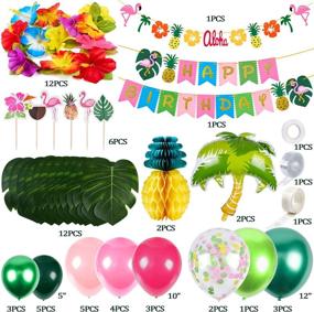 img 3 attached to 🌺 Hawaiian Luau Birthday Party Decorations Supplies for Girls: Golray Tropical Moana Summer Decor Balloon Arch, Silk Leaves Flowers, Pineapples, Cake Toppers, Trees Balloons, Flamingo Happy Birthday Banner