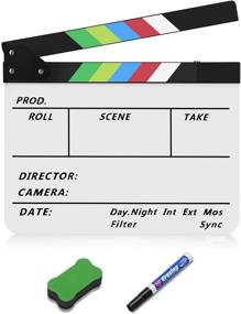 img 4 attached to 🎬 Flexzion 10x12&#34; Director Clapboard Film Movie Clapper Board | Acrylic Plastic | Dry Erase | Stadio Camera TV Video Cut Action Scene Slate Board | Color Sticks Included