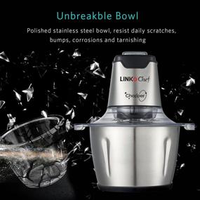 img 2 attached to LINKChef Electric Food Chopper FC-5140: 200W Meat Grinder with 2L Stainless Steel Bowl 💡 and 4-Bi Blade - Ideal for Meat, Fruit, Vegetable and Baby Food Preparation - Silver