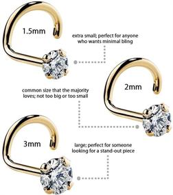 img 2 attached to Nickel-Free 14K Yellow Gold Nose Screw with Cubic Zirconia - FreshTrends Twist Nose Ring - 20 Gauge, 1.5mm, 2mm, 3mm Stud