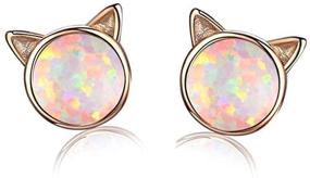 img 4 attached to CiNily Opal Stud Earrings: Hypoallergenic Cute Jewelry Gifts in White Gold/Rose Gold Plated designs - Perfect for Women, Girls with Sensitive Ears