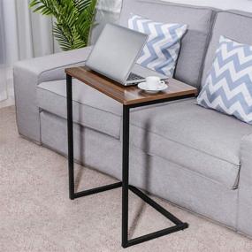 img 3 attached to 🛋️ Compact Walnut Sofa Side Table - 26-inch C Table End Table for Small Spaces - TV Tray Laptop Snack Coffee Bedside Table for Living Room Bedroom