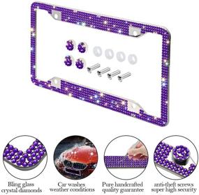 img 1 attached to 💎 2 Pack Bling License Plate Frames by Otostar - Handcrafted 6 Rows Shiny Rhinestones Stainless Steel License Plate Covers with Anti-Theft Screws Caps Set - Violet