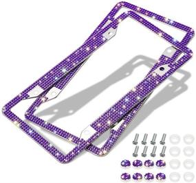 img 3 attached to 💎 2 Pack Bling License Plate Frames by Otostar - Handcrafted 6 Rows Shiny Rhinestones Stainless Steel License Plate Covers with Anti-Theft Screws Caps Set - Violet