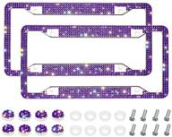 💎 2 pack bling license plate frames by otostar - handcrafted 6 rows shiny rhinestones stainless steel license plate covers with anti-theft screws caps set - violet logo