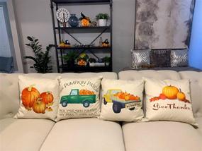 img 1 attached to 🍂 JOYIN Fall Pillow Covers - 4 Pack, 18x18 Inches - Pumpkin Harvest Truck Autumn Throw Pillowcases - Thanksgiving Cotton Linen Fall Pillows for Sofa, Car, Couch - Farmhouse Fall Decoration