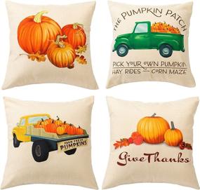 img 4 attached to 🍂 JOYIN Fall Pillow Covers - 4 Pack, 18x18 Inches - Pumpkin Harvest Truck Autumn Throw Pillowcases - Thanksgiving Cotton Linen Fall Pillows for Sofa, Car, Couch - Farmhouse Fall Decoration