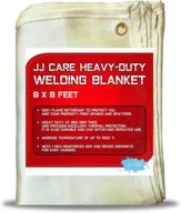 🔥 jj care 8x8 ft fiberglass welding blanket - heavy duty welding shield with 850gsm thickness - industrial and home use weld curtain, 36 sq ft welding shield logo