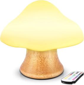 img 4 attached to 🍄 ANGTUO Wooden Mushroom Lamp - Children's Night Light Silicone LED Bedside Nursery for Baby Breastfeeding Kids Bedroom - 16 Color Changing - 4 Brightness - 4 Light Mode Control by Remote. New Style