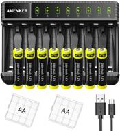 🔋 aa battery charger 8-bay + 8 pack aa batteries 2800mah: fast usb charging, lcd indicator logo