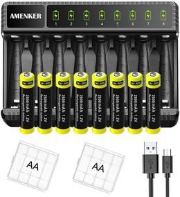 img 4 attached to 🔋 AA Battery Charger 8-Bay + 8 Pack AA Batteries 2800mAh: Fast USB Charging, LCD Indicator