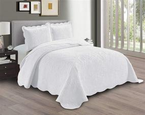 img 2 attached to 🛏️ Linen Plus Embossed Coverlet Bedspread Set: Oversized, Solid White Full/Queen Bed Cover - New Arrival! #Dana