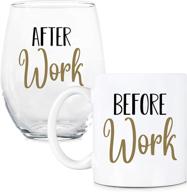 🍷 work-friendly glassware set: before work, after work coffee mug and stemless wine glass - perfect work gifts for boss, coworker, and office friend - ideal for celebrating new job or work life logo