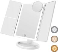 ✨ trifold lighted makeup mirror, cosmirror 72 led with 3 color lighting, touch screen, 1x/2x/3x/10x magnification, high definition vanity mirror with lights (white) логотип