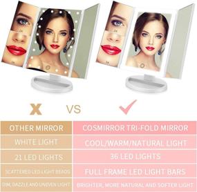 img 3 attached to ✨ Trifold Lighted Makeup Mirror, COSMIRROR 72 LED with 3 Color Lighting, Touch Screen, 1X/2X/3X/10X Magnification, High Definition Vanity Mirror with Lights (White)