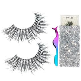 img 4 attached to 💃 3D Mink Eyelashes: Real Siberian Handmade, Invisible Band False Lashes Pair with 1 Tweezers – Cruelty-Free, Natural Soft Curly Fake Eyelash Strips in Deluxe Box for Women (DM-25)