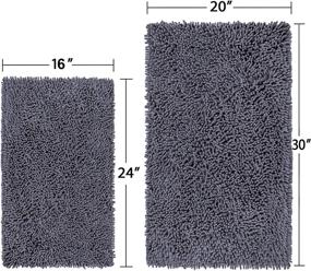 img 3 attached to Набор ванной маты LuxUrux серого цвета из 2 предметов - дополнительно мягкие плюшевые коврики для душа и ванной - 1-дюймовый чениль из микрофибры - супер впитывающий - темно-серый.