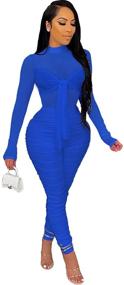 img 4 attached to 👗 Women's Bodycon Jumpsuit: Patchwork Clubwear Clothing for Jumpsuits, Rompers & Overalls