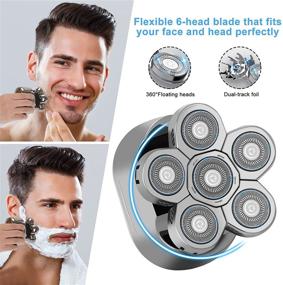 img 2 attached to 🪒 Efficient 6-in-1 Head Shaver: Electric Razor for Men - Waterproof, Faster-Charging, LED Display Silver