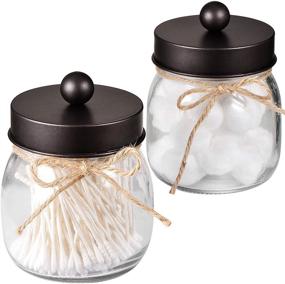 img 4 attached to 🛁 Mason Jar Bathroom Apothecary Jars - Rustproof Stainless Steel Lid, Farmhouse Decor, Vanity Storage Organizer Glass Holder for Cotton Swabs, Rounds, Ball, Flossers (Bronze, 2-Pack)