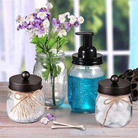 img 2 attached to 🛁 Mason Jar Bathroom Apothecary Jars - Rustproof Stainless Steel Lid, Farmhouse Decor, Vanity Storage Organizer Glass Holder for Cotton Swabs, Rounds, Ball, Flossers (Bronze, 2-Pack)